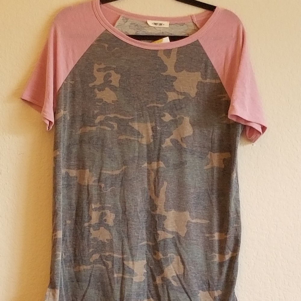 Camouflage Blush Rose Pink Sleeve Accent Top - Picture 1 of 5